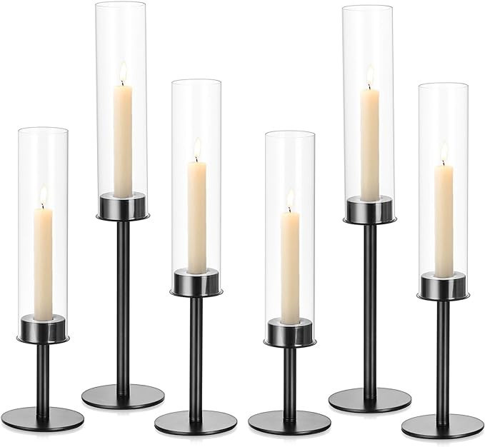 Candlestick Candle Holder Black Hurricane: Candeldo Taper Candle Holders Glass Table Centerpiece ... | Amazon (US)