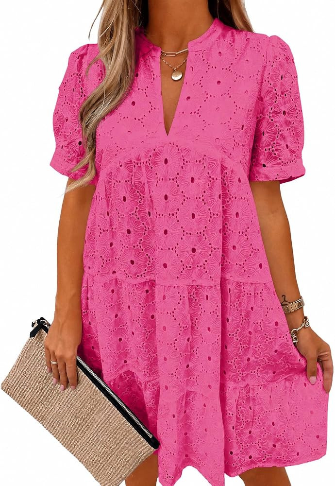 Imily Bela Womens Summer Lace Dresses Eyelet Casual Flowy Babydoll Dress | Amazon (US)