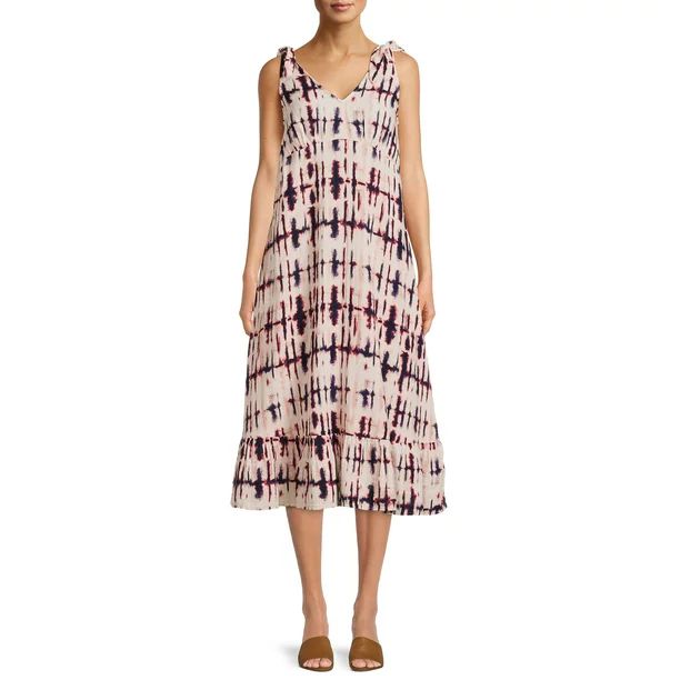 Time and Tru Women's Double Cloth Tie Shoulder Dress | Walmart (US)