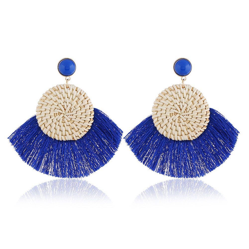 Women Straw Weave Rattan Braid Tassel Round Earrings Dangle Earings Bohemian Jewelry New - Walmar... | Walmart (US)
