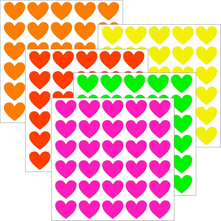YSHIHE Fluorescent Heart Stickers, 1650 Pieces, Neon Colors, 3/4 Inch Mini Labels, 55 Sheets for ... | Amazon (US)