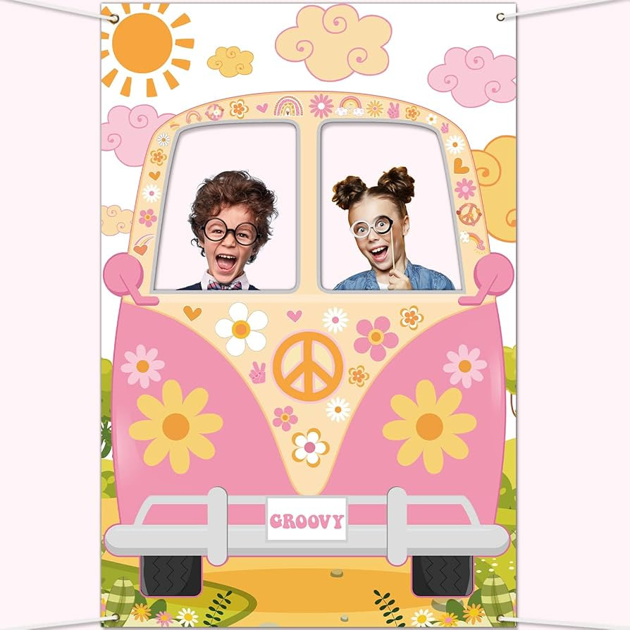 Hippie Bus Photo Prop Groovy Party Decorations Large Fabric Groovy Van Prop Hippie Selfie Frame B... | Amazon (US)