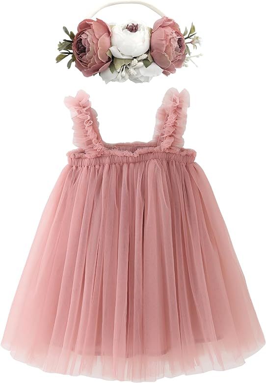 Layered Tulle Tutu Dress for Toddler Girls,Baby Girl Rainbow Tutu Princess Skirt Set with Flower ... | Amazon (US)