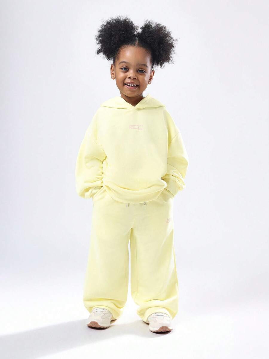 SUMWON Girls Two Piece Studios Pastel Hood And Wide Leg Pants Set Cozy Winter Wear Outfit Casual ... | SHEIN