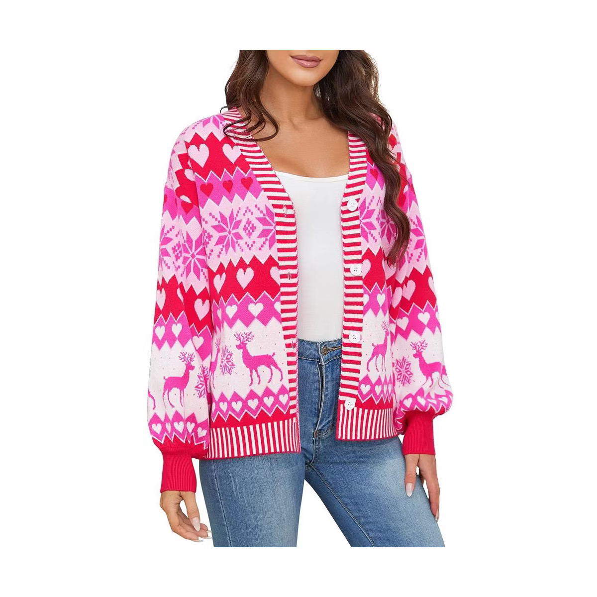 Women Christmas Sweater Cardigans with Reindeer Snowflakes Pattern Button Down Christmas Ugly Swe... | Target