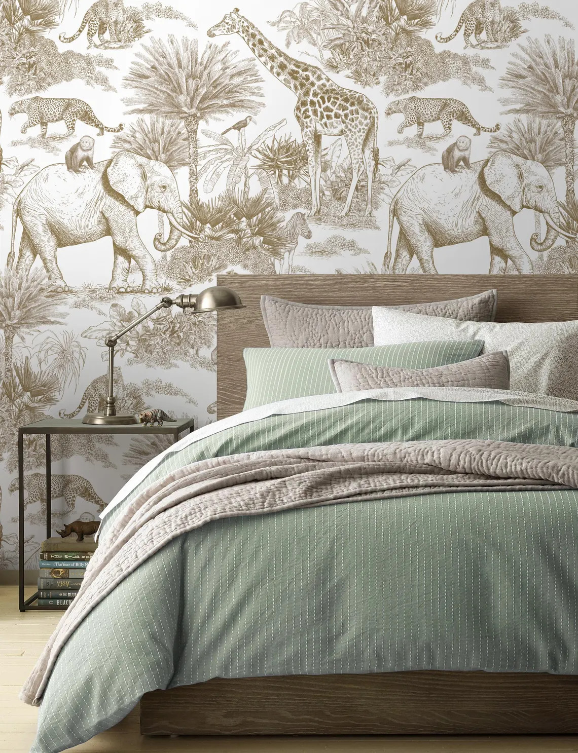 Vintage Safari Animals Self-adhesive Removable Wallpaper, Peel & Stick Fabric Wallpaper for Kid's... | Etsy (US)