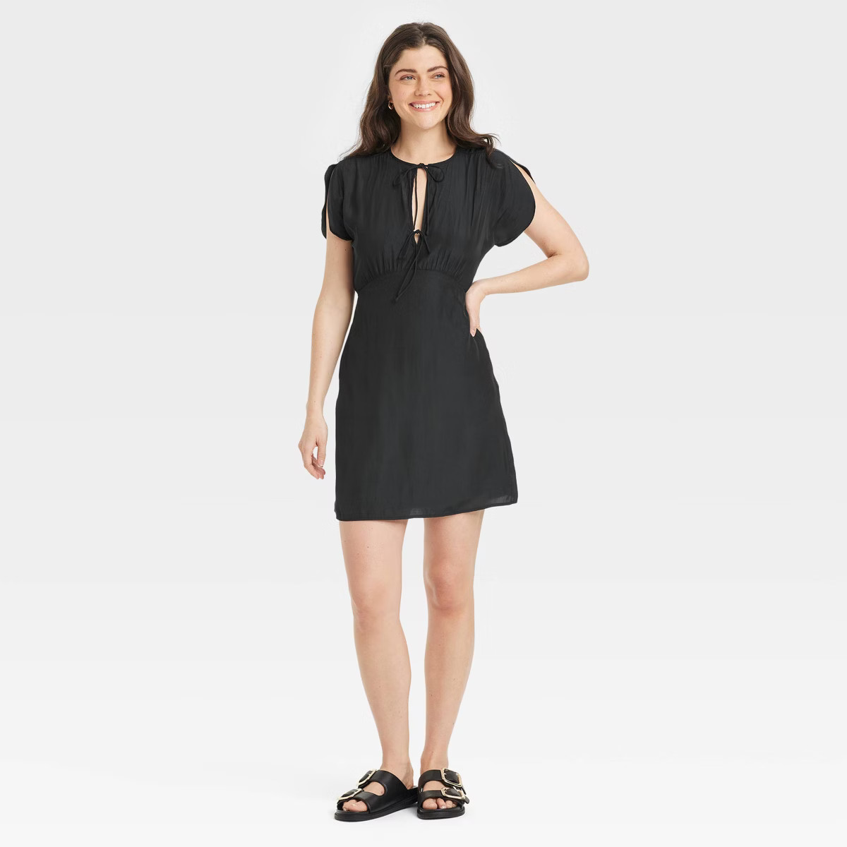 Women's Tie-Front Flutter Short Sleeve Mini A-Line Dress - Universal Thread™ | Target