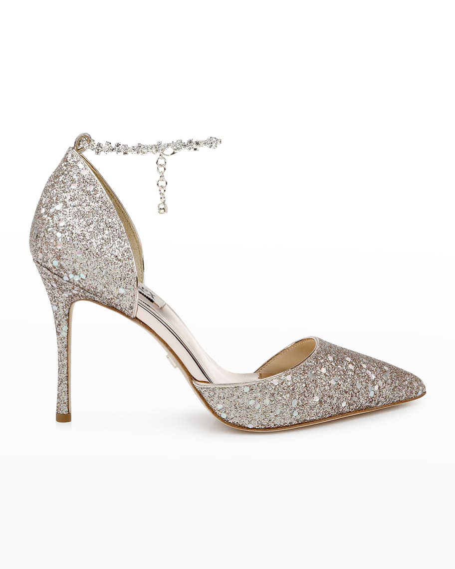 Badgley Mischka Tierra Glitter Ankle-Bracelet Cocktail Pumps | Neiman Marcus