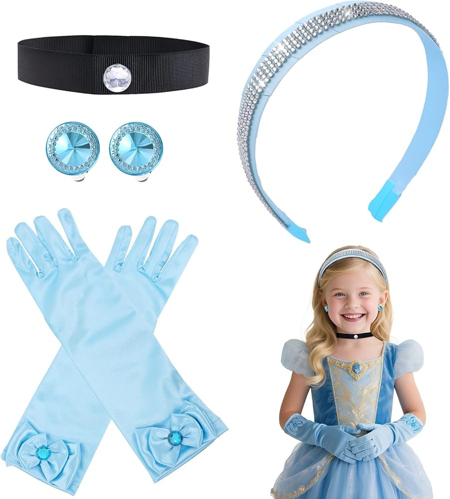 PARTY TELLER Cinderella Accessories for Girls - 4 PCS Rhinestone Crown, Headband, Choker Necklace... | Amazon (US)