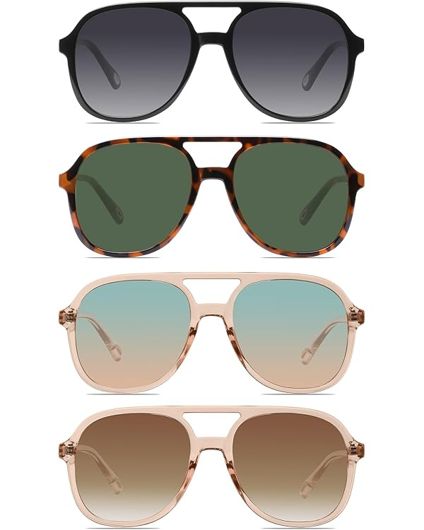 YDAOWKN Retro Square Aviator Sunglasses for Womens Mens Vintage 70s Double Bridge Sun Glasses | Amazon (US)