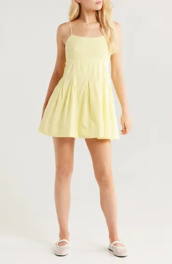 Damson Madder Iris Floral Embroidery Organic Cotton Dress in Yellow at Nordstrom Rack, Size 10 Us / 14 Uk | Nordstrom Rack