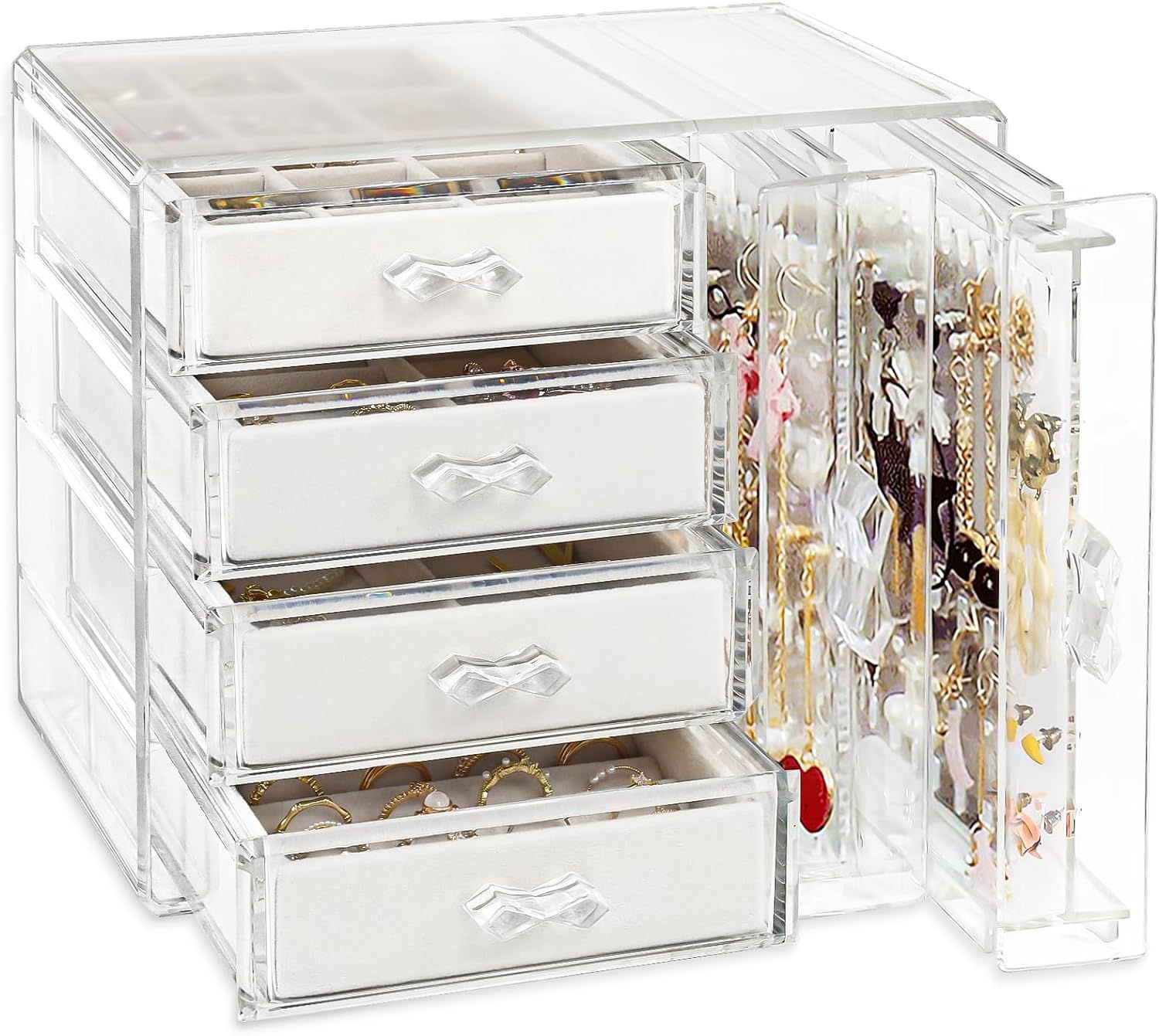 Acrylic Jewelry Organizer Box, Clear Earring Holder Jewelry Hanging Boxes with 4 Velvet Drawers f... | Amazon (US)