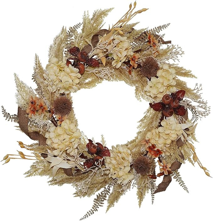 18" Fall Wreaths for Front Door - Boho Front Door Wreath Outside Door Reef - Faux Dried Hydrangea... | Amazon (US)
