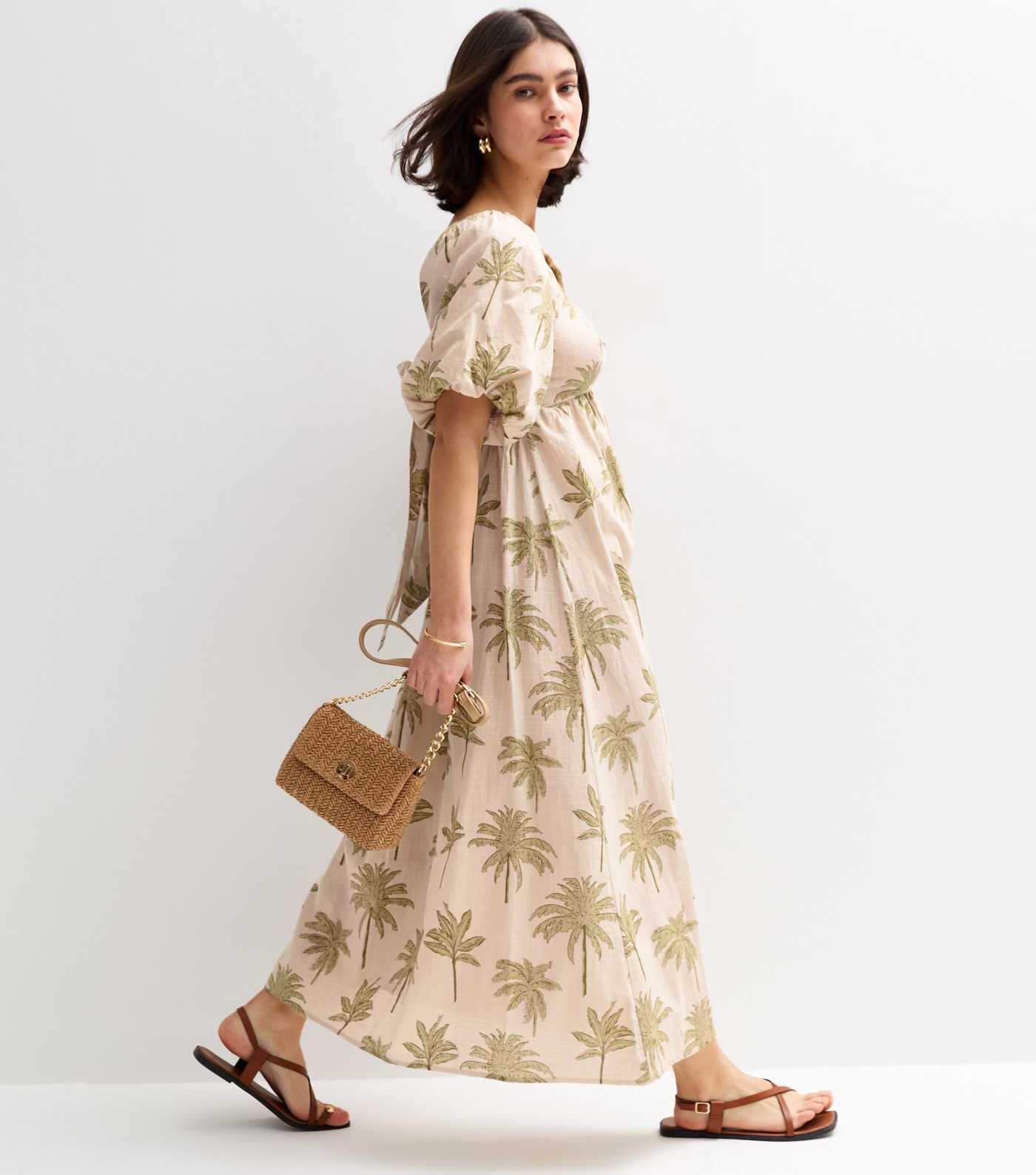 White Palm Tree Print Bow Back Midi Dress | New Look | New Look (UK)