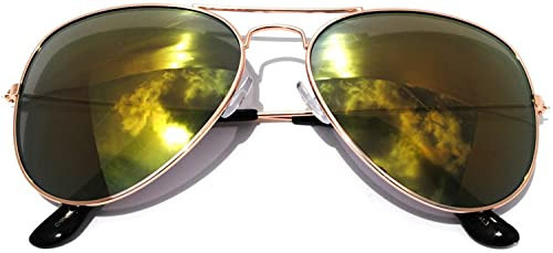 OWL Aviator Pilot Sunglasses for Women and Men Size Medium Gold Frame Reflective Yellow Mirror Lens Glasses UV400 Protection | Amazon (US)