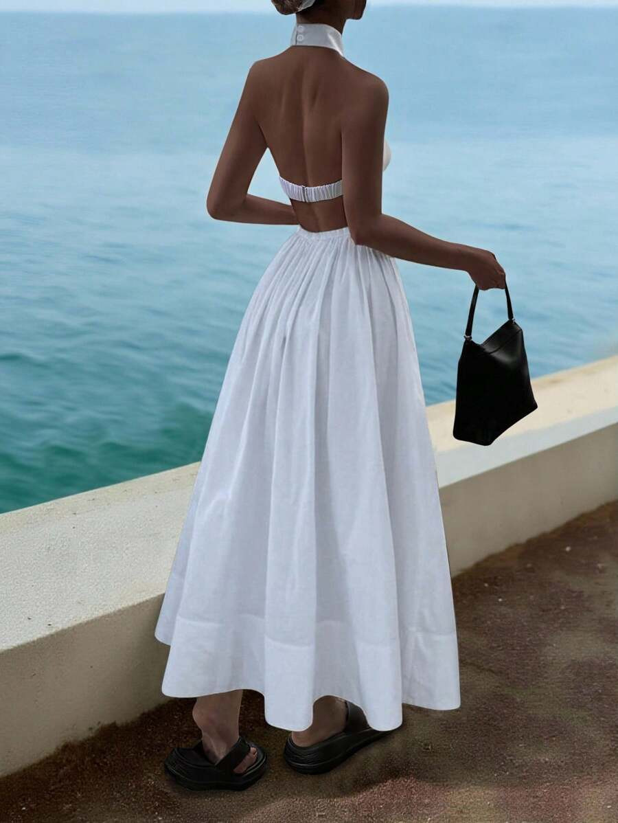Women's White Backless Sexy Dress For Vacation | SHEIN