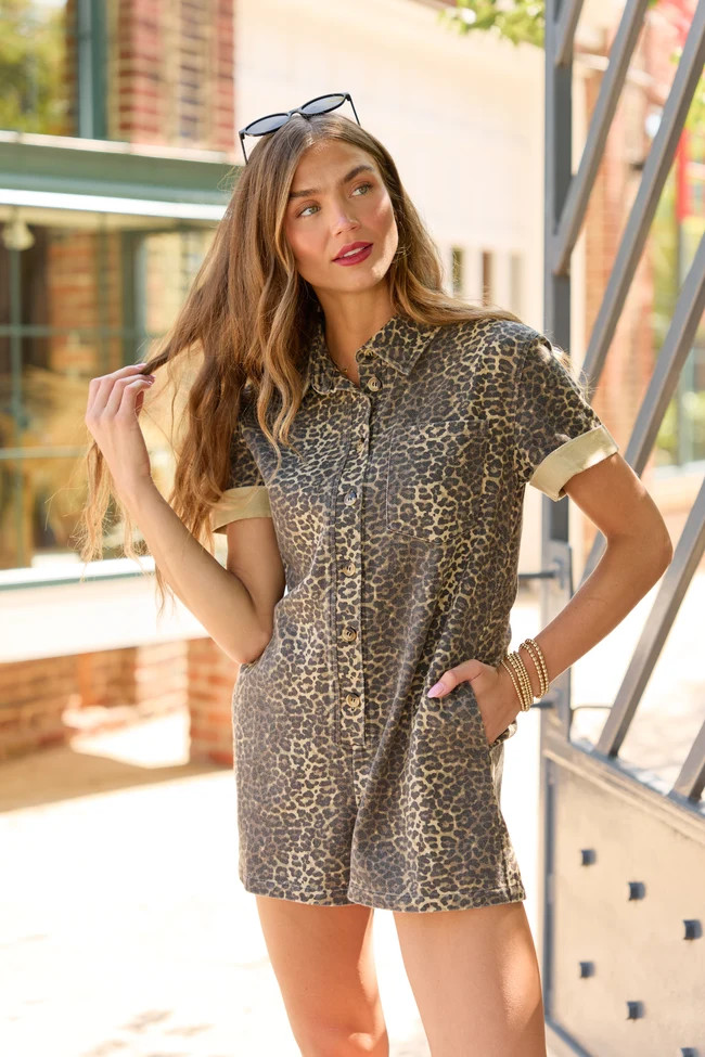 By The Way Leopard Short Sleeve Romper | Pink Lily