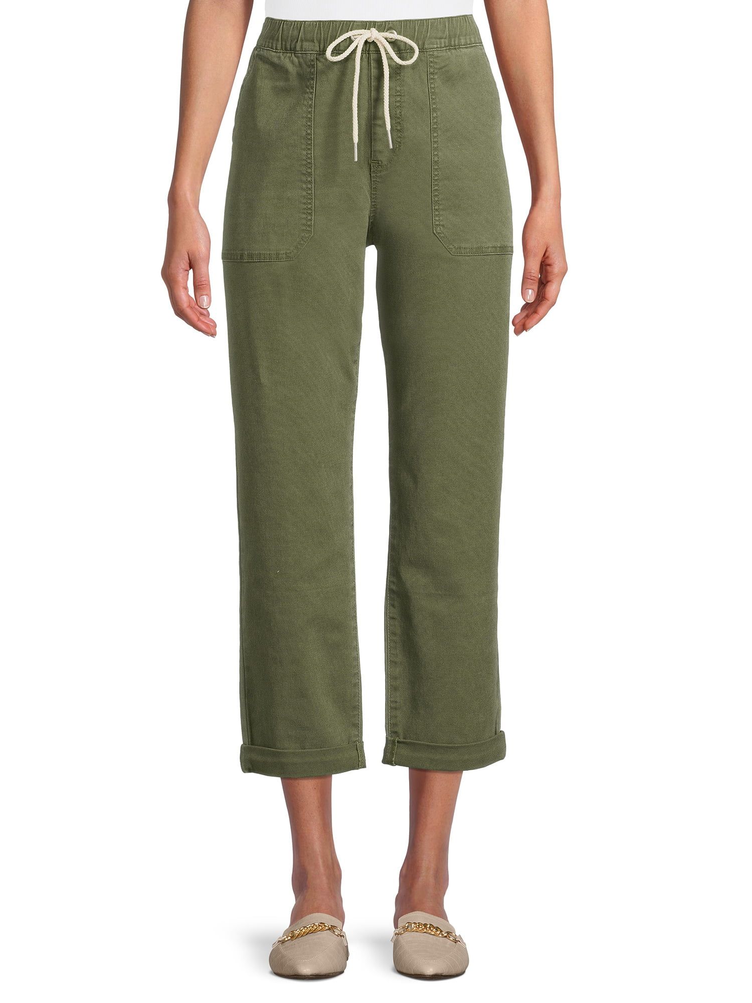 Time and Tru Women's High Rise Relaxed Fit Cropped Utility Pants | Walmart (US)