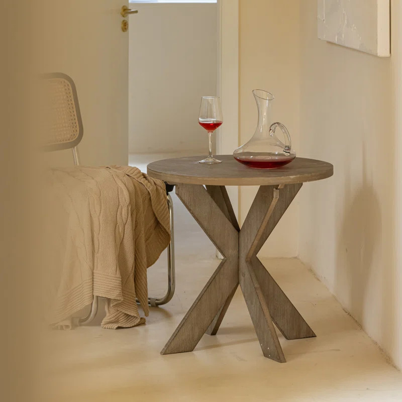Flora Farmhouse Cross Leg end Table, French Country Round Side Table | Wayfair North America