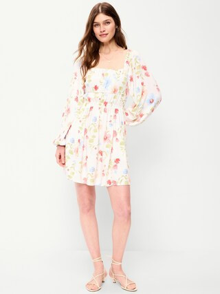Long-Sleeve Crepe Mini Dress | Old Navy (US)