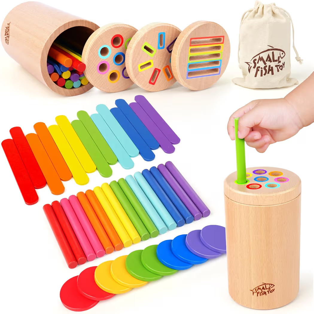 Wooden Montessori Baby Toddler Toys: 3 in 1Learning Fine Motor Skills Juguetes, Educational Color Sorting Fidget Sensory Toys for Toddlers 1-3, Object Permanence Cause and Effect Boys Girls Gifts | Amazon (US)