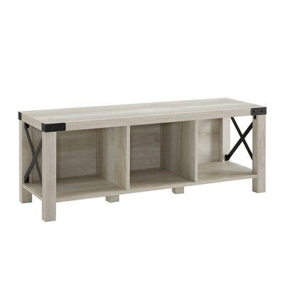 Sophie Rustic Farmhouse X Frame Entry Bench with 3 Cubbies - Saracina Home | Target