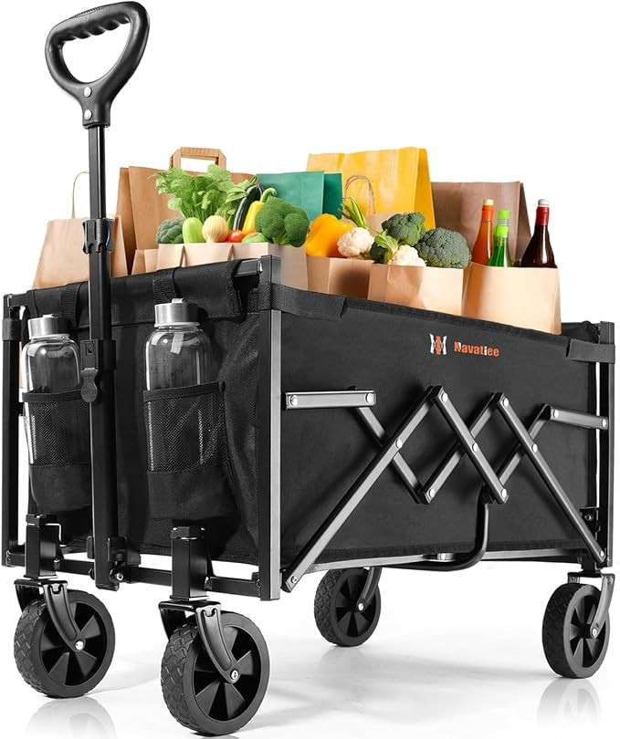 Navatiee Foldable Collapsible Wagon Cart, Utility Garden Wagon with 220lbs Weight Capacity, Heavy... | Amazon (US)