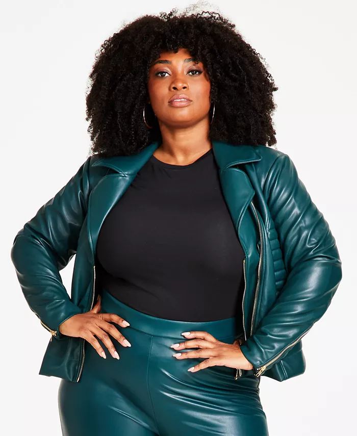 Trendy Plus Size Quilted-Side Moto Jacket | Macy's