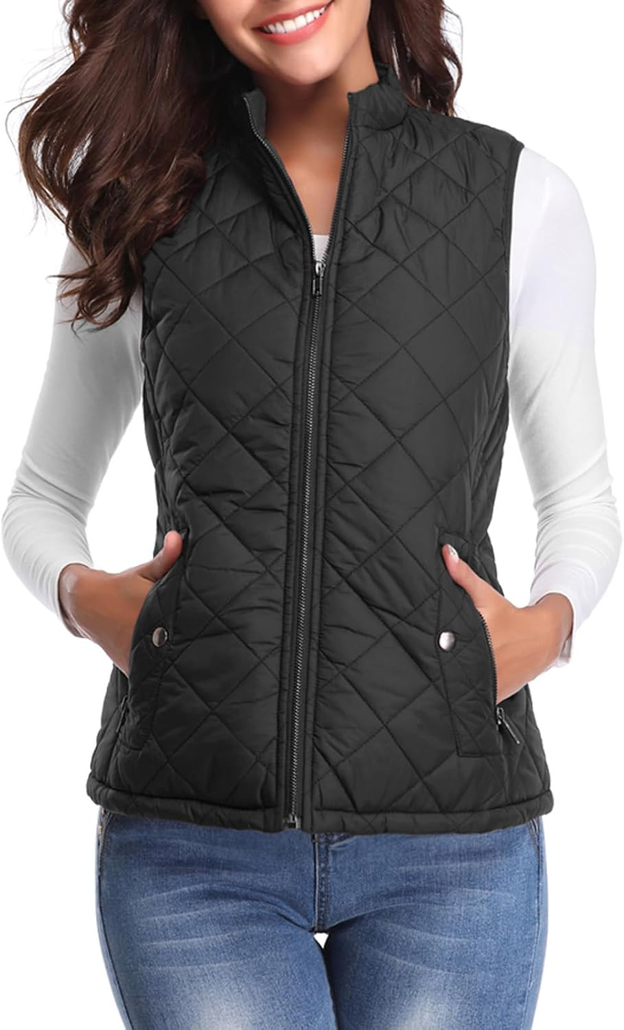 Fuinloth Women's Quilted Vest Lightweight Puffer Stand Collar Zip Gilet | Amazon (US)
