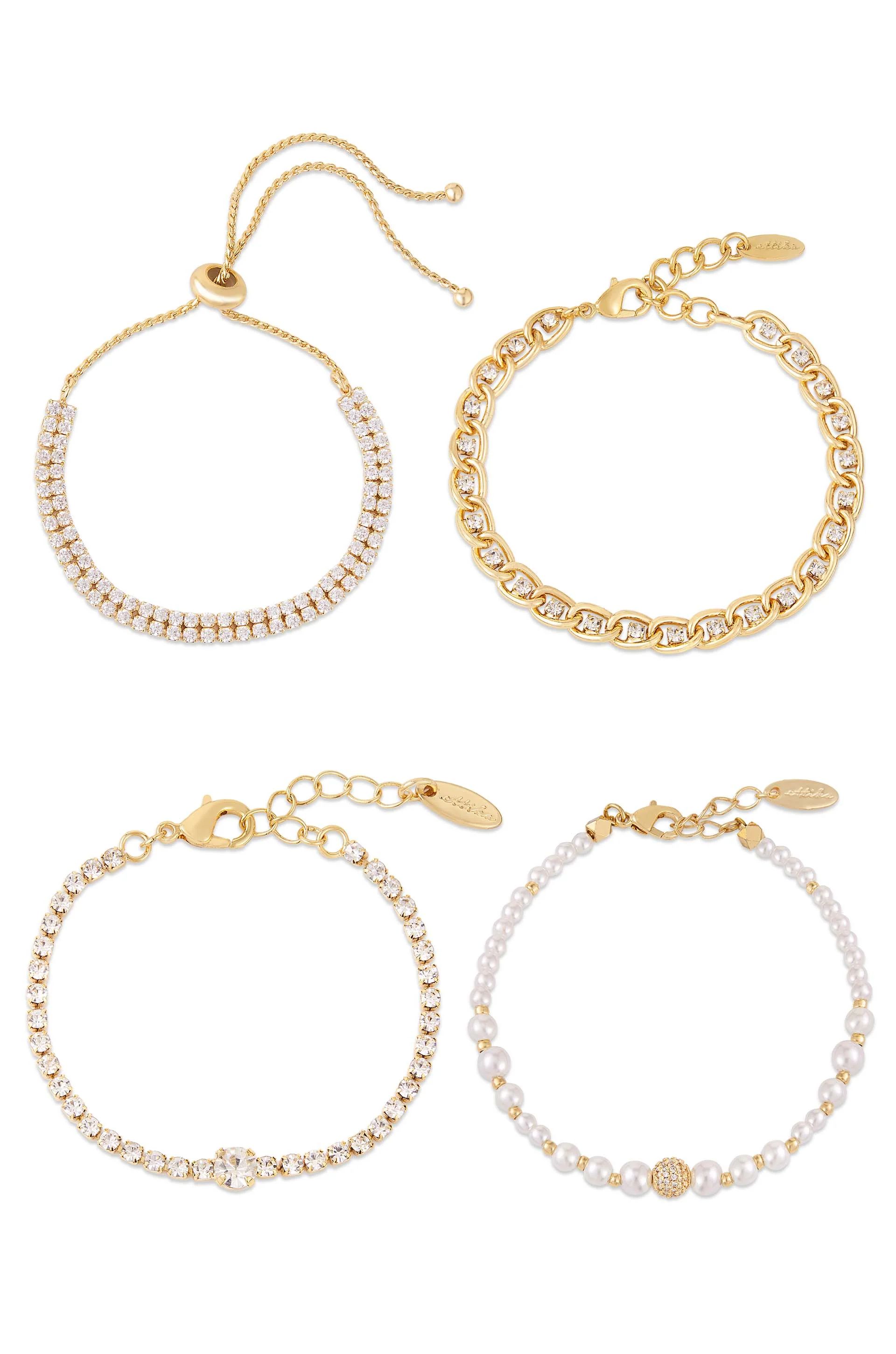 The Ultimate Pearl and Crystal Mixed 18k Gold Plated Bracelet Stack | Ettika