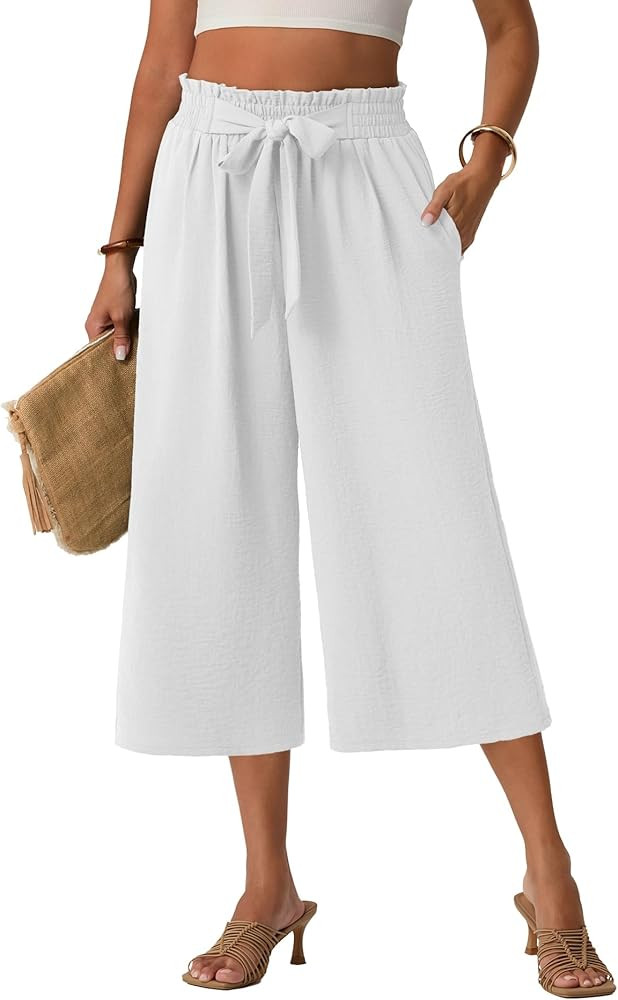 Lepunuo Capri Pants for Women Wide Leg Summer Capris Pant Palazzo Loose Fit Casual Trousers with ... | Amazon (US)