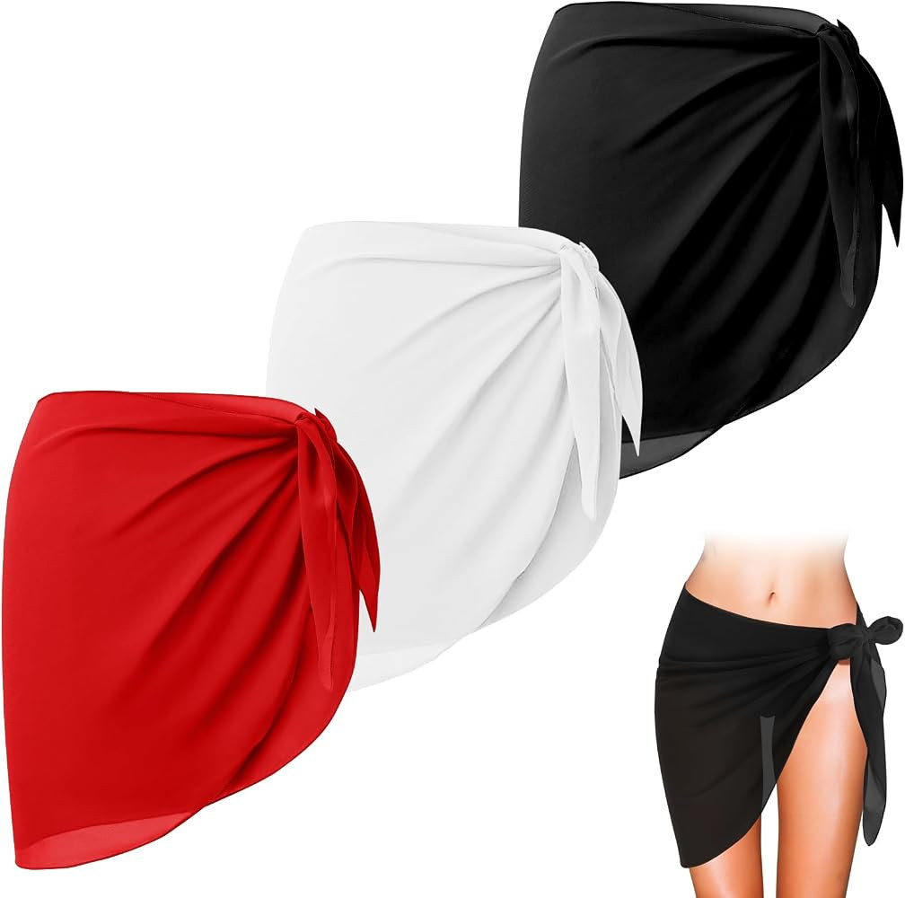 3PCS Women Beach Wrap Short Sarongs Bikini Cover Up Chiffon Swimsuit Wrap Skirts for Swimwear Bea... | Amazon (UK)