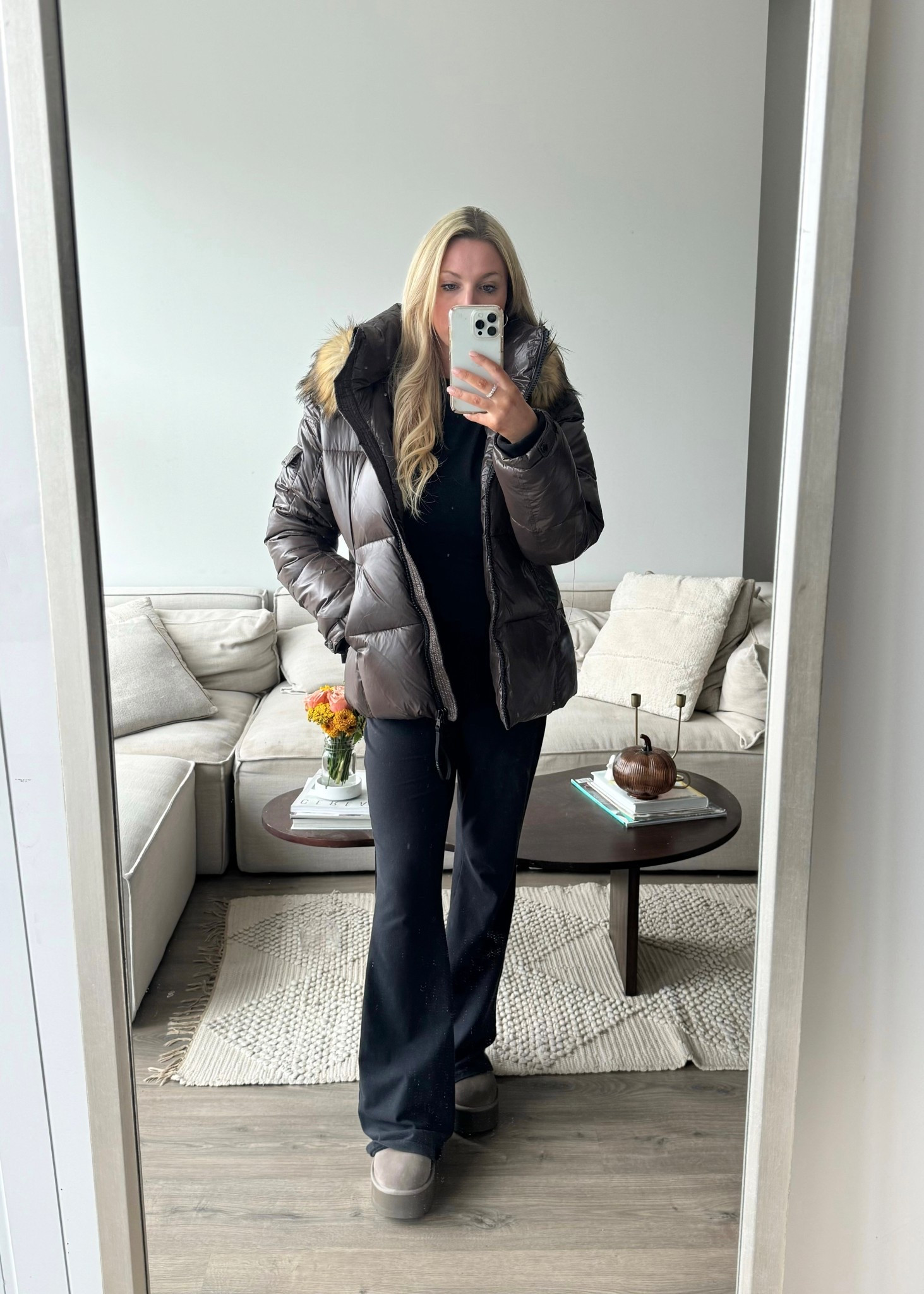 Coat is on sale! size up. Uggs are from last season, so added similar color