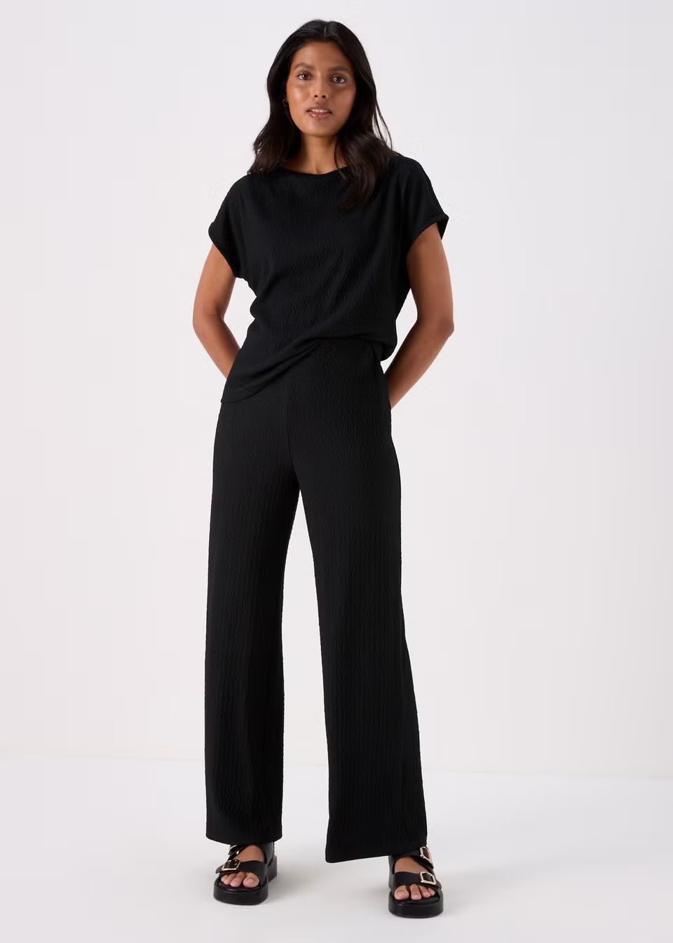 Black Wide Leg Textured Co-Ord Trousers - Size 8 | Matalan (UK)