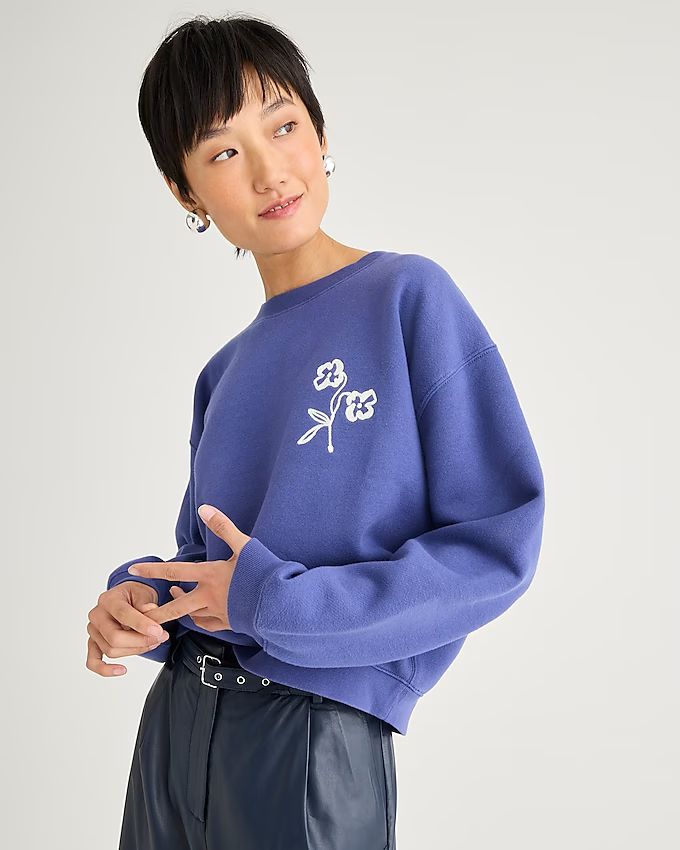 Cropped graphic sweatshirt with floral embroidery | J.Crew US