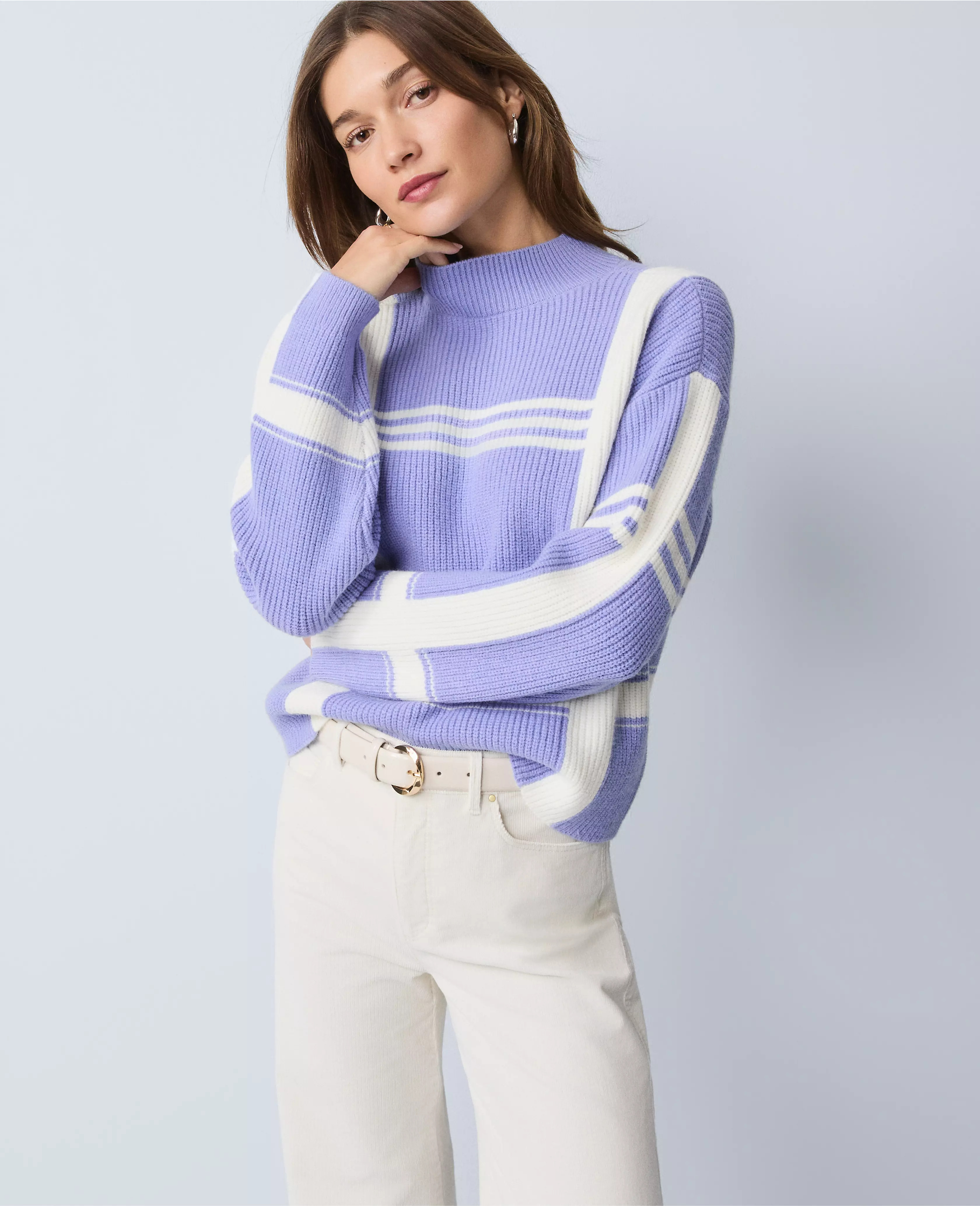 Weekend Collection Plaid Mock Neck Sweater | Ann Taylor