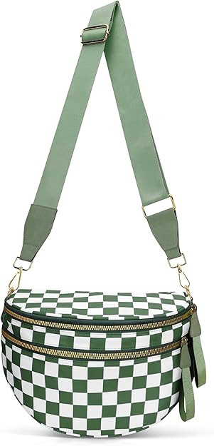Checkered Crossbody Bum Bags for Women, Spacious Nylon Sling Bag Fanny Pack witn Adjustable Shoul... | Amazon (US)