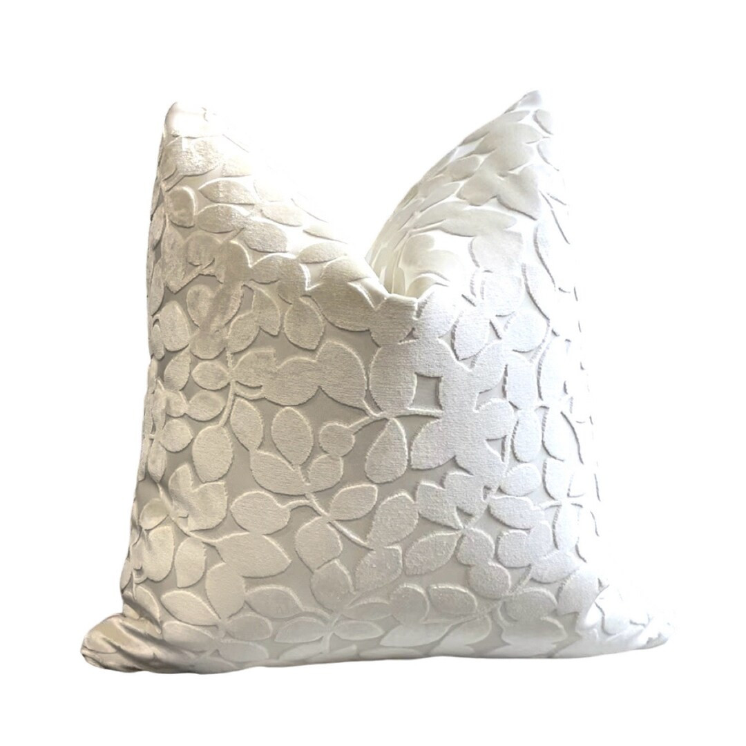 White Leaf Cut Velvet Pillow Cover: Neutral Cloud Velvet Decor - Etsy | Etsy (US)