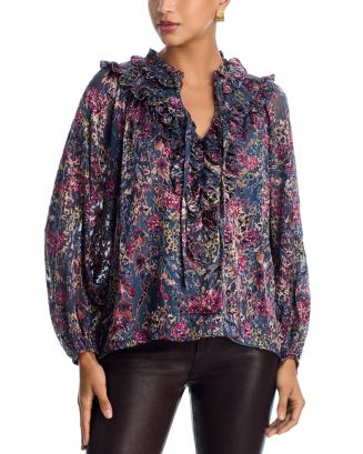 Long Sleeved Floral Satin Burnout Ruffled Blouse - Exclusive | Bloomingdale's (US)