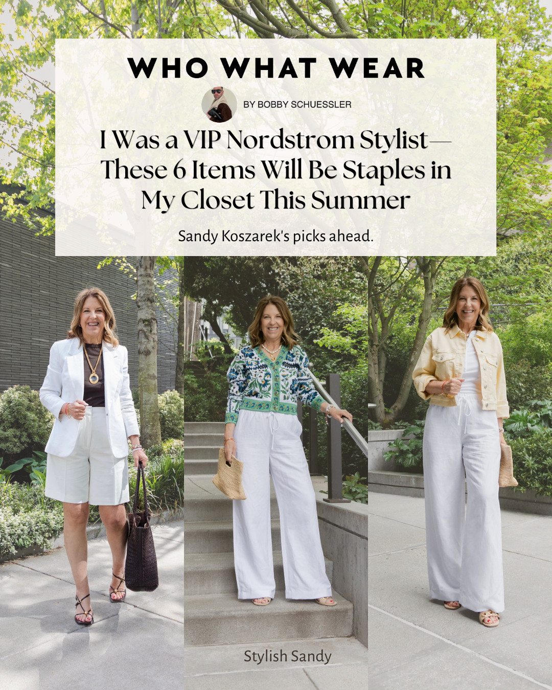 Summer dressing should feel effortless, polished, and easy to wear. ☀️

I was honored to be featured by @‌bobbyschuessler and @‌whowhatwear sharing the 6 pieces I’ll be reaching for all summer long. From linen separates and longer shorts to raffia accessories and comfortable neutral sandals, these are the pieces I come back to year after year.

As a former VIP Nordstrom Stylist, I’ve always believed the best wardrobe staples are the ones that are timeless, versatile, and make getting dressed simpler.

Comment SHOP below to receive a DM with links to everything featured in this post ⬇️
https://liketk.it/66t06  #styleinspo 

 #LTKootd #LTKSeasonal #LTKOver40