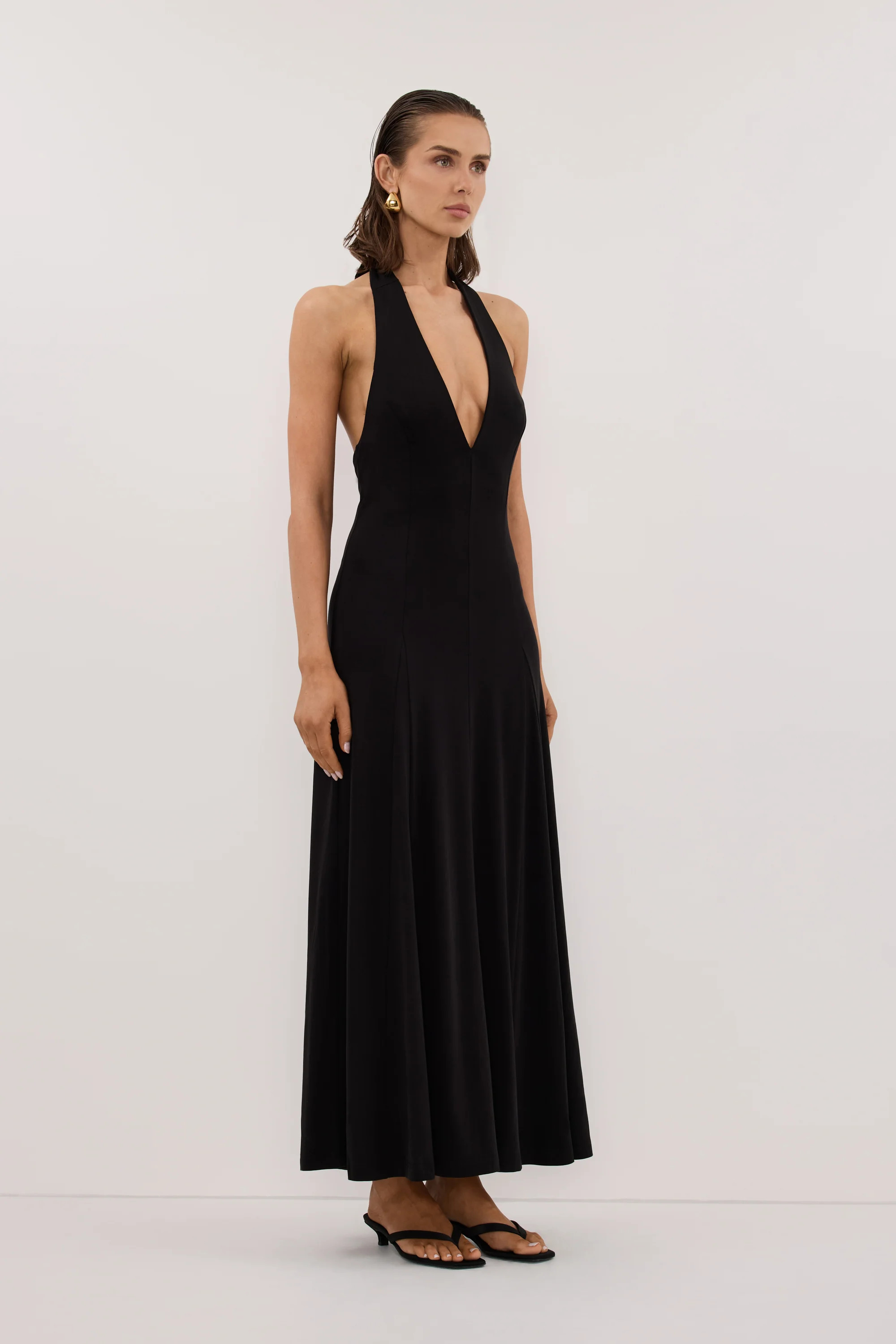 LYNN BLACK HALTER MIDI DRESS | DISSH