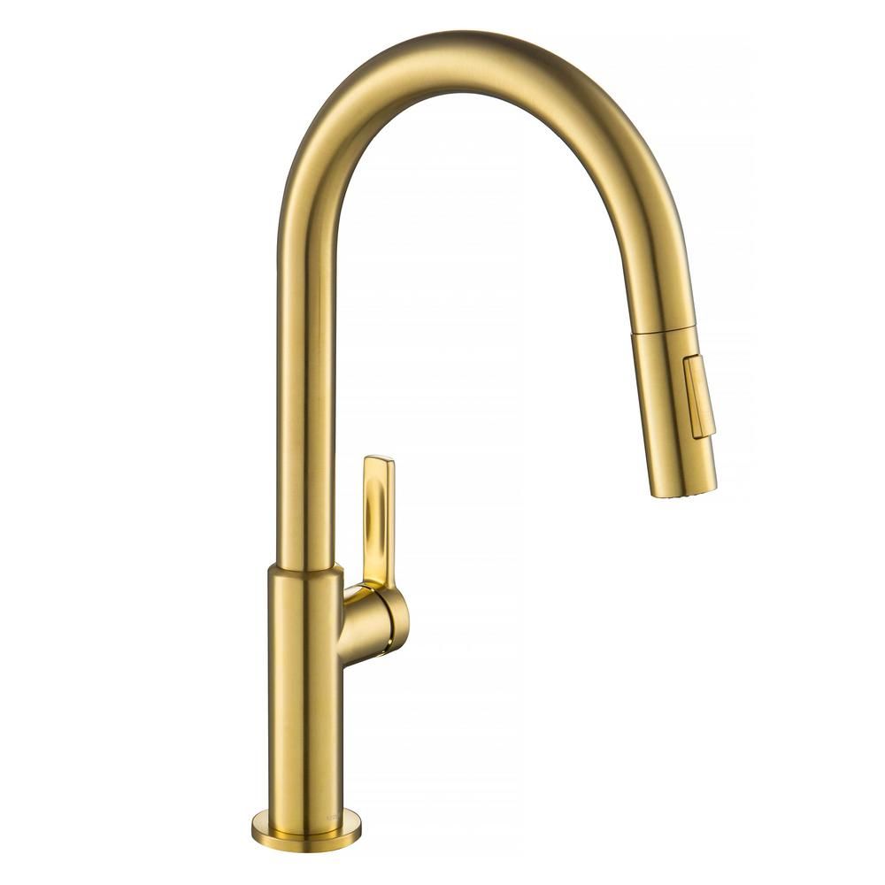 KRAUS Oletto Single-Handle Pull-Down Sprayer Kitchen Faucet in Brushed Brass | The Home Depot