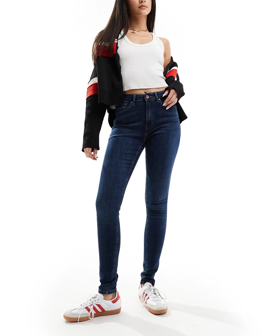 ONLY high waist skinny jeans in dark blue denim | ASOS (Global)