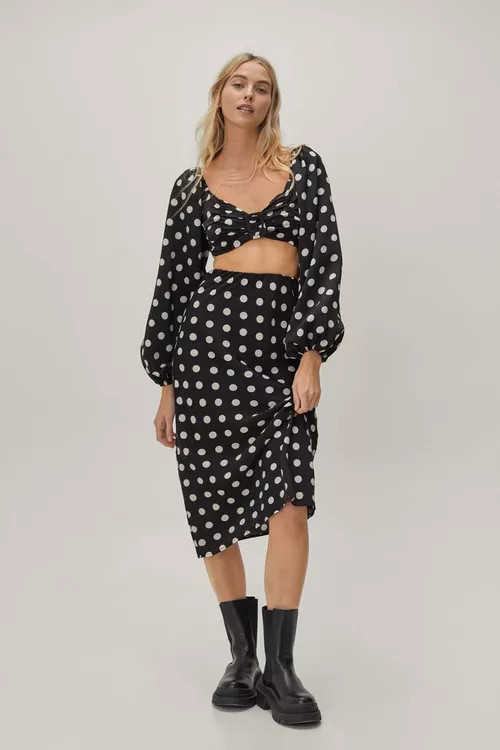 Polka Print Bias Hem Midi Skirt | Nasty Gal (US)