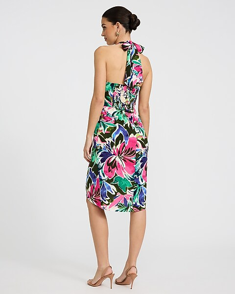 Floral Halter Keyhole Twist Wrap Mini Dress | Express