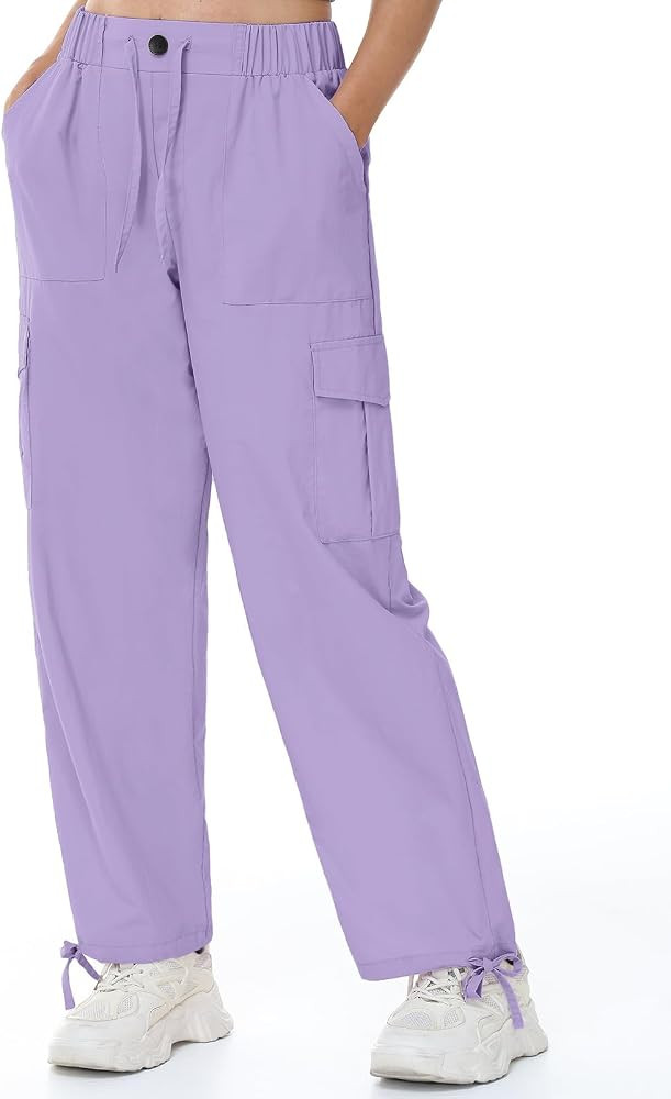Womens Cargo Joggers Parachute Y2K Pants Lightweight Hiking Travel Scrub Pants Elastic Waist with... | Amazon (US)