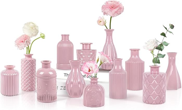 Blush Pink Glass Bud Vase Set of 12 – Mini Vintage Vases for Flowers, Centerpieces, Wedding & H... | Amazon (US)