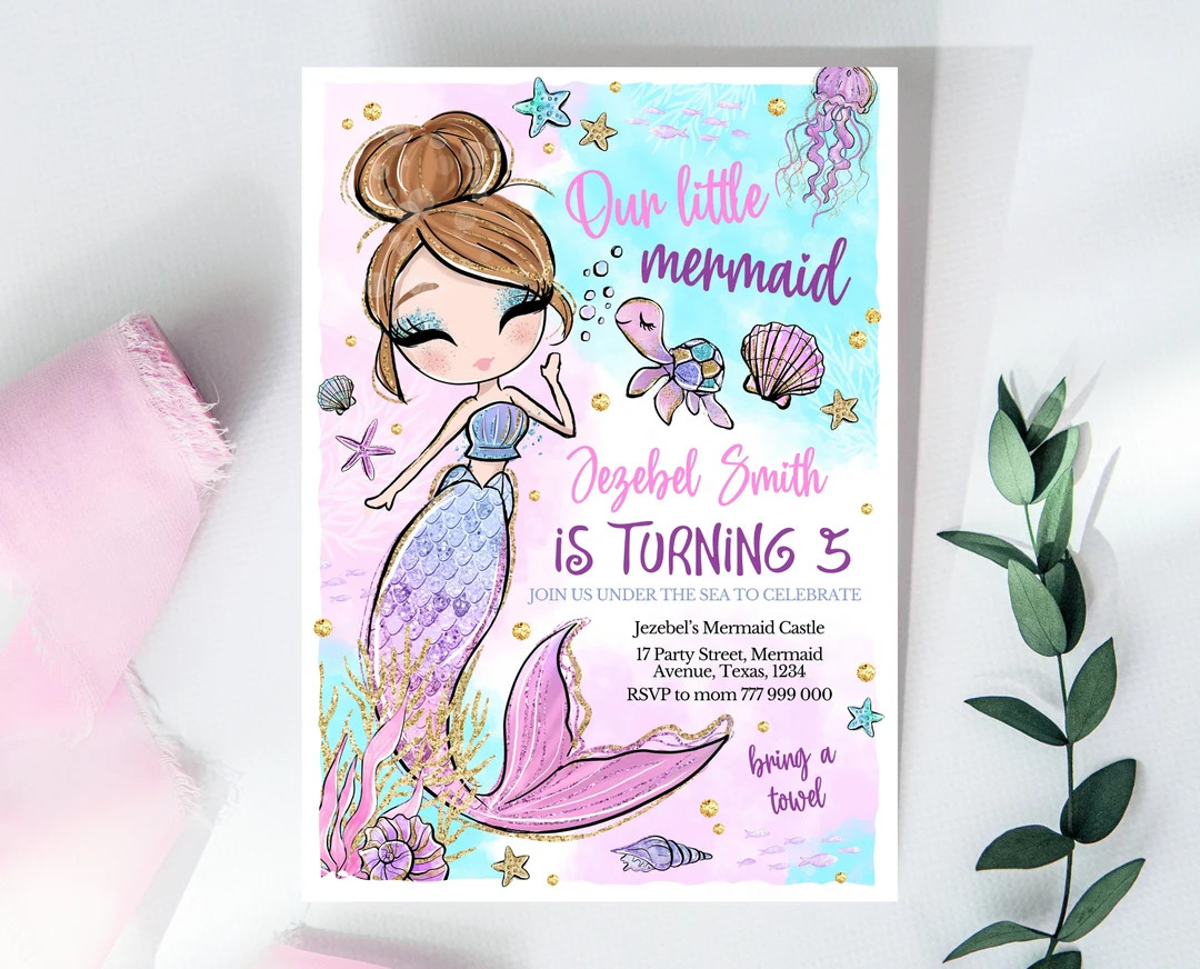 Editable Mermaid Birthday Invitation, Pink Mermaid Invite, Under the Sea Birthday Invitation, Pri... | Etsy (Global)