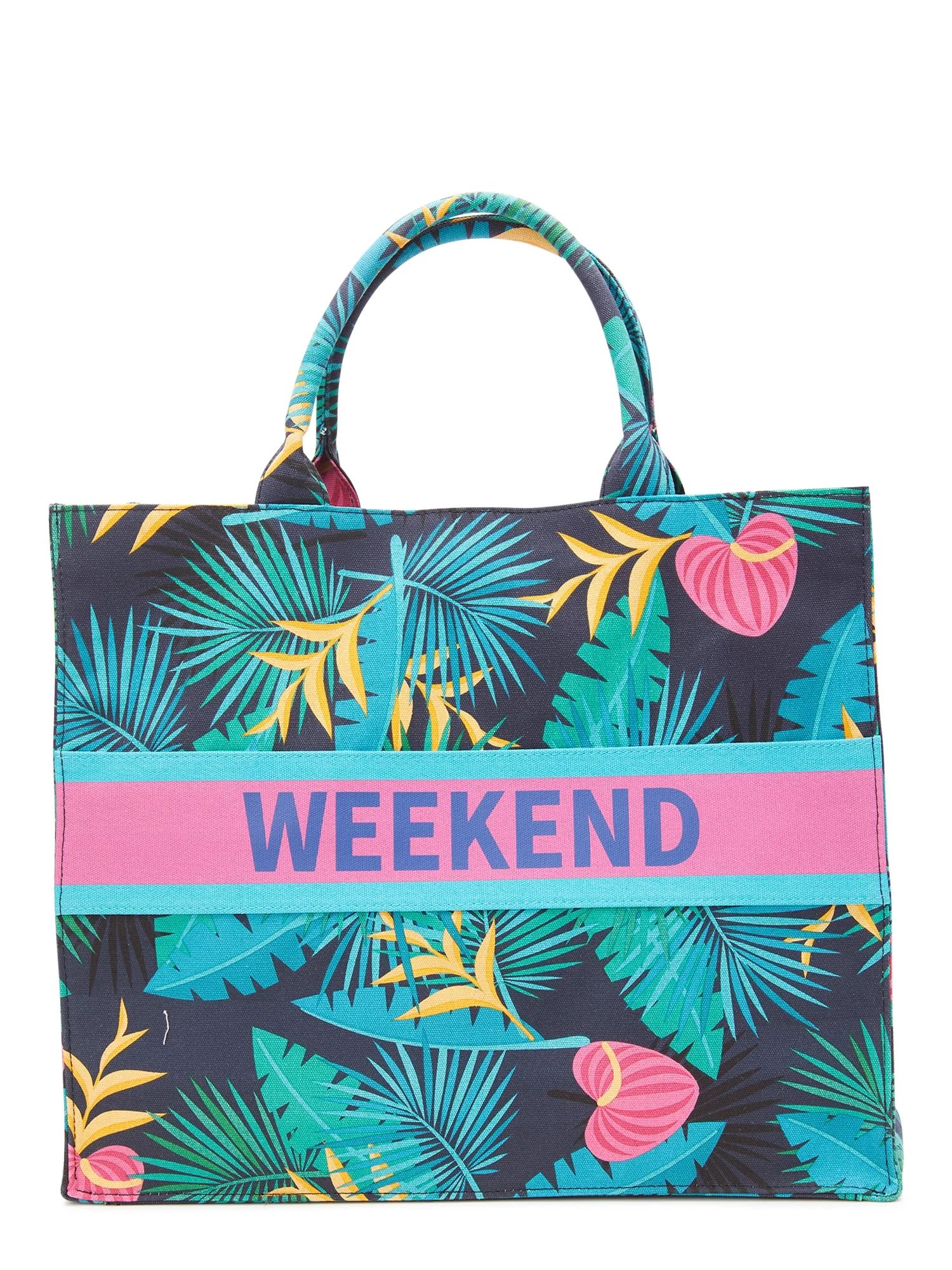 No Boundaries Women's Weekend Canvas Beach Print Tote Handbag, Dark Navy | Walmart (US)