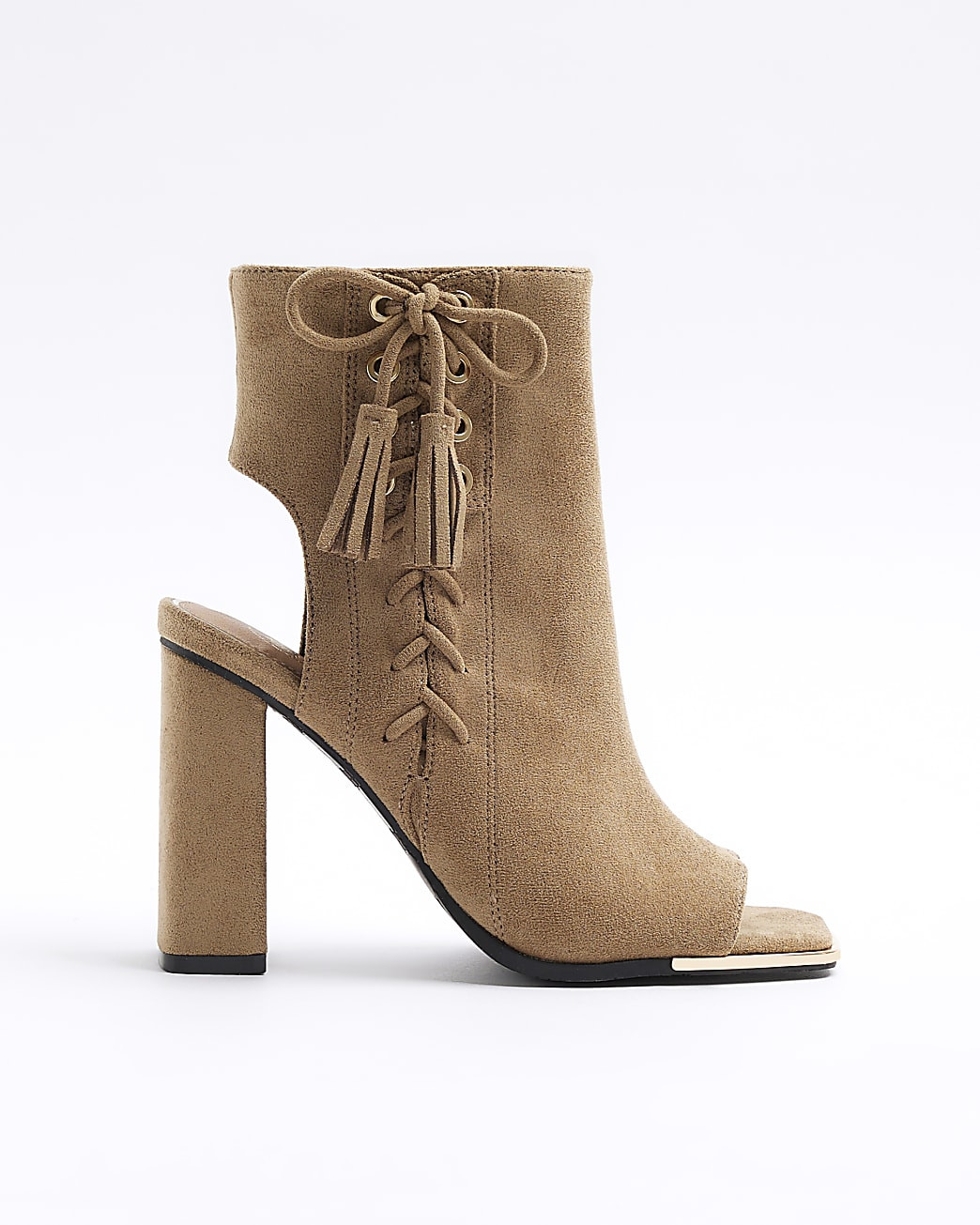 Beige lace up peep toe heeled ankle boots | River Island (UK & IE)